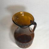 Old molded glass pitcher Brown form geometric decanter Vintage kitchen