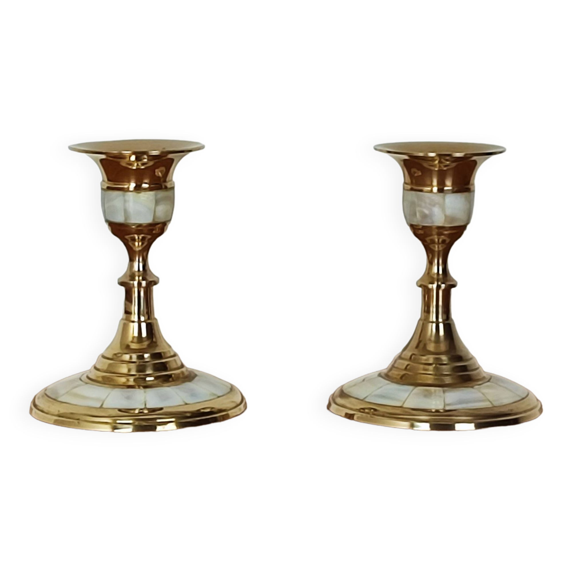 Brass and mother-of-pearl candle holders
