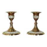 Brass and mother-of-pearl candle holders