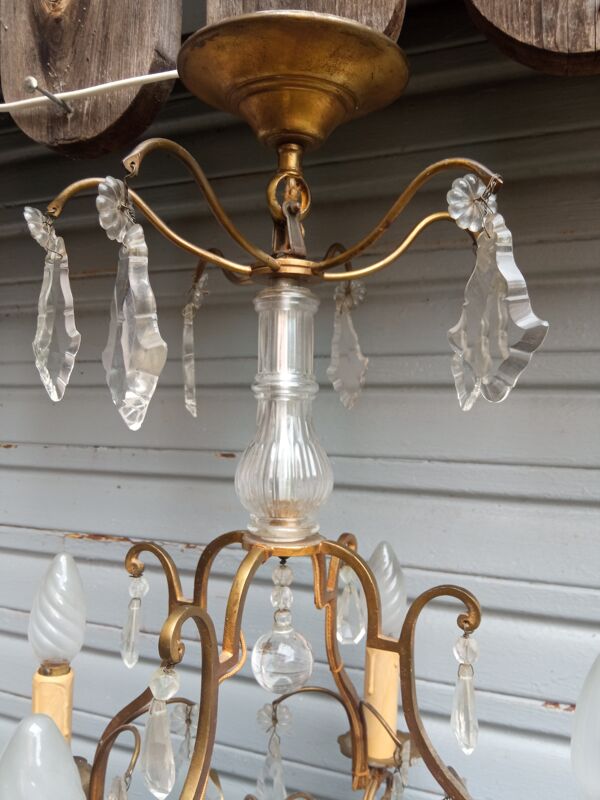 Lustre cage 4 feux à pampilles de cristal