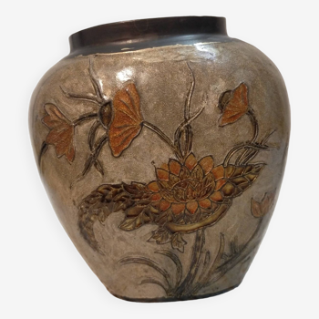 Enamelled brass vase