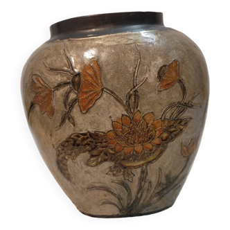 Enamelled brass vase