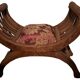 CURULE seat in antique Roman style, restored in teak wood and jacquard satin fabric