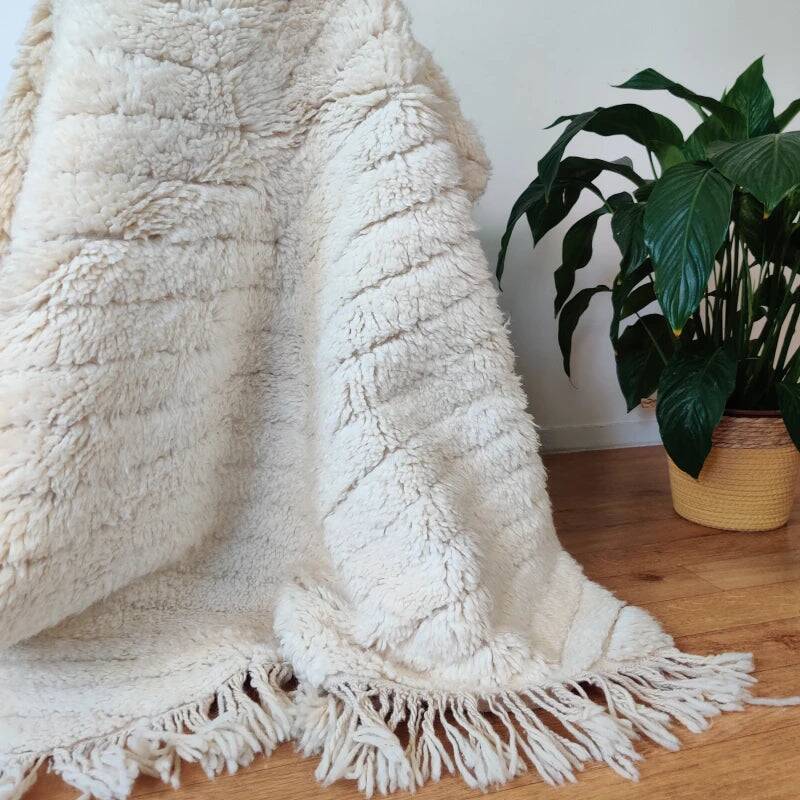 Béni Ouarain rug white Shaggy 105x165 cm
