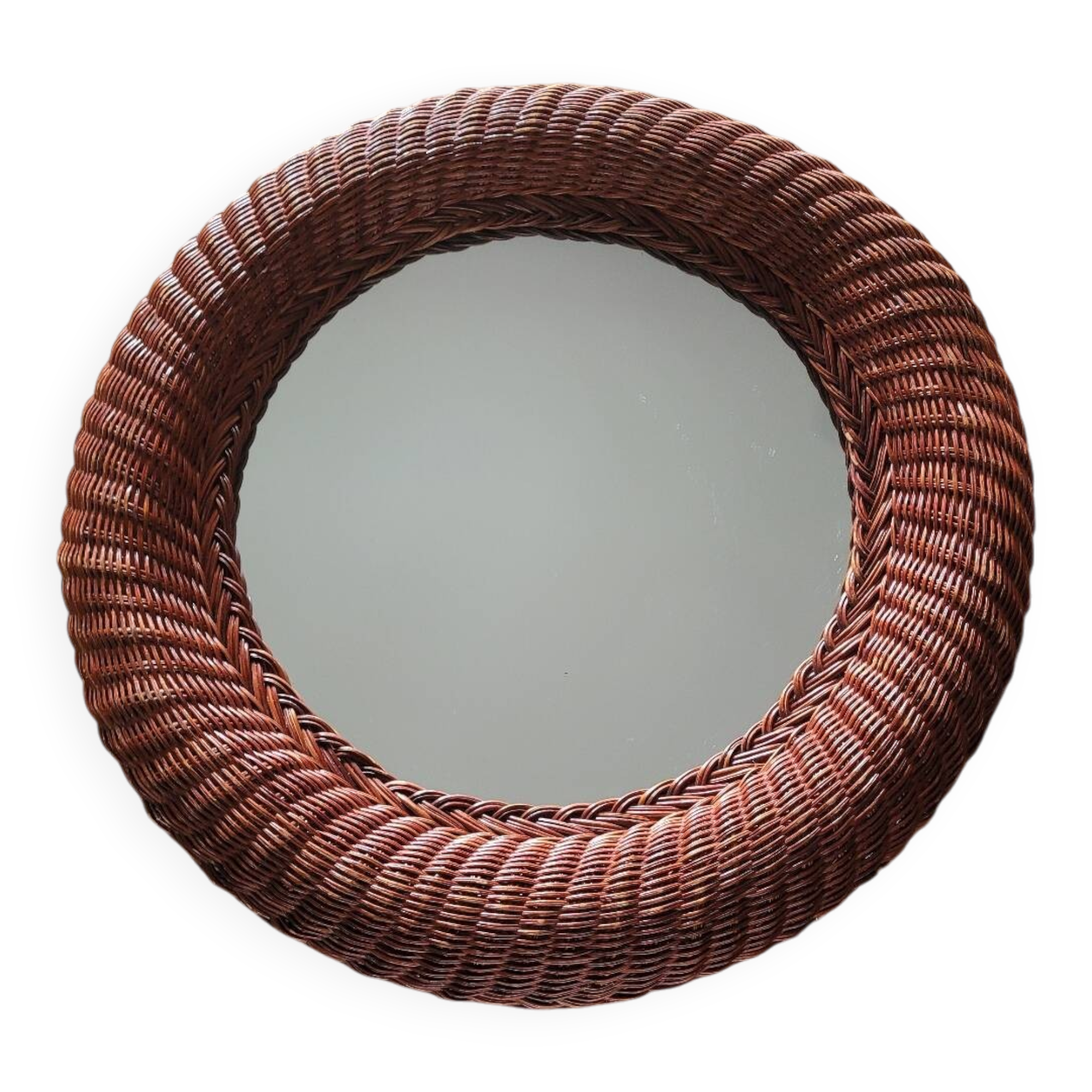Vintage round rattan mirror