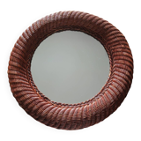 Vintage round rattan mirror