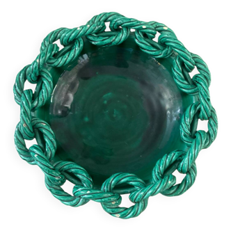 Large ceramic dish from Vallauris with green enamelled rope