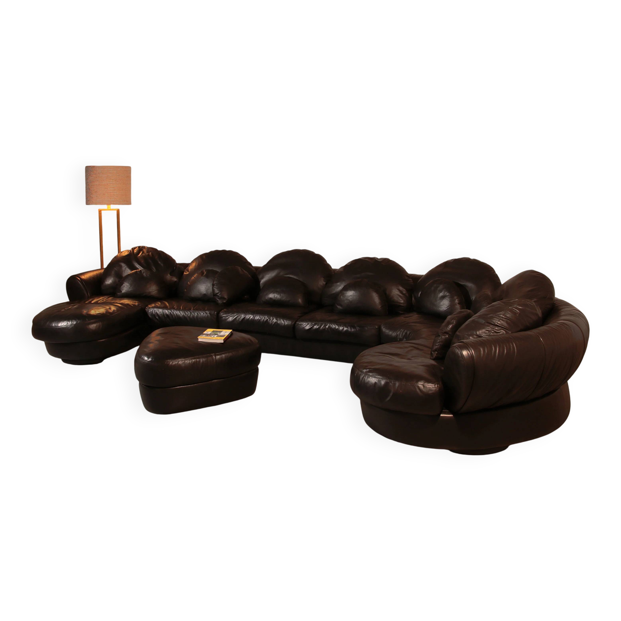 Organically shaped post-modern sectional sofa in black leather