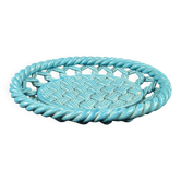 Vallauris flat basket in green woven ceramic