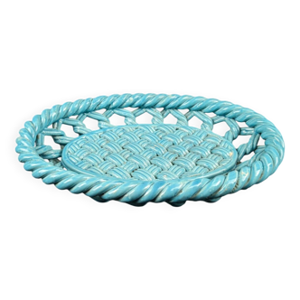 Panier plat en céramique tressée verte Vallauris