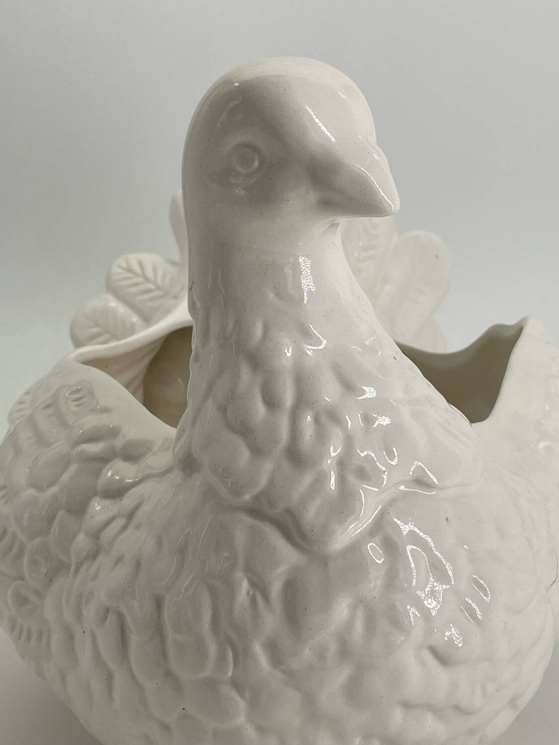 Large vintage white ceramic pot cover Pigeon