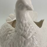 Large vintage white ceramic pot cover Pigeon