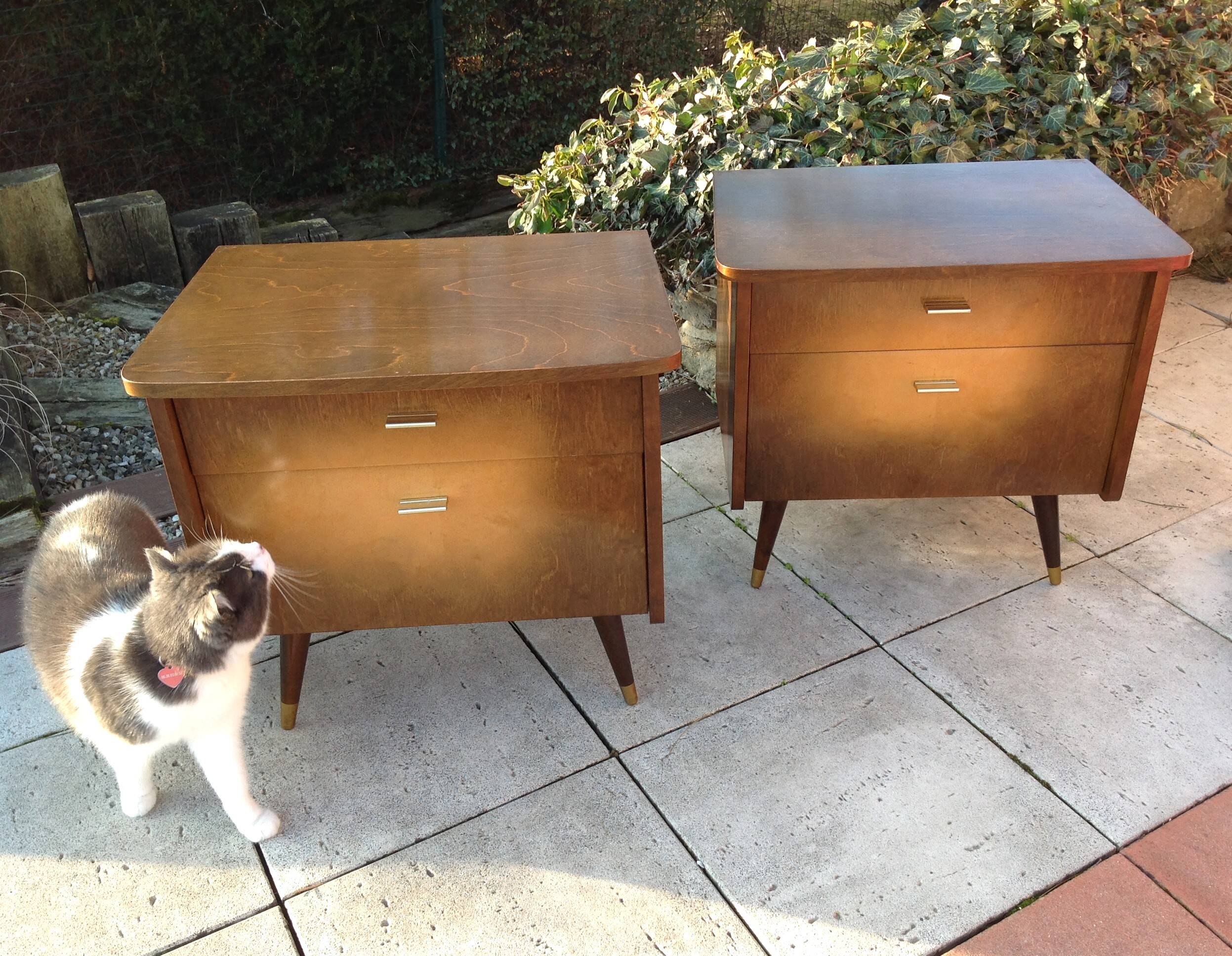 Pair of bedside tables with compass feet / vintage 50s-60s