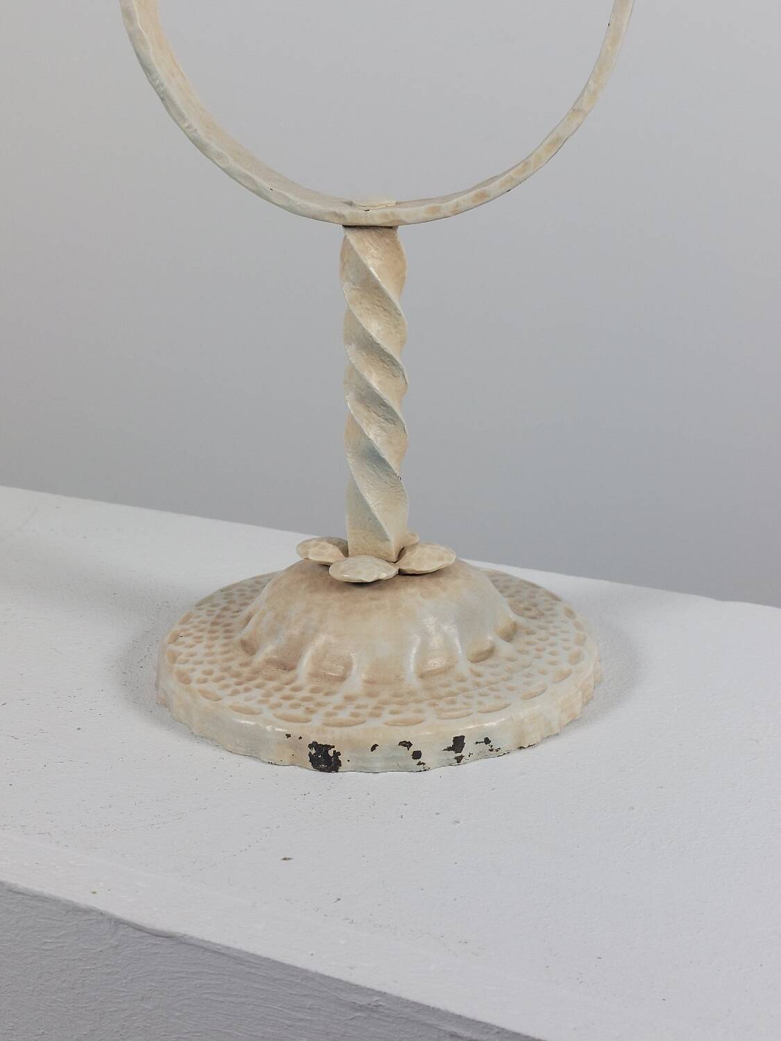 Vintage patinated lacquered metal candlestick brocante