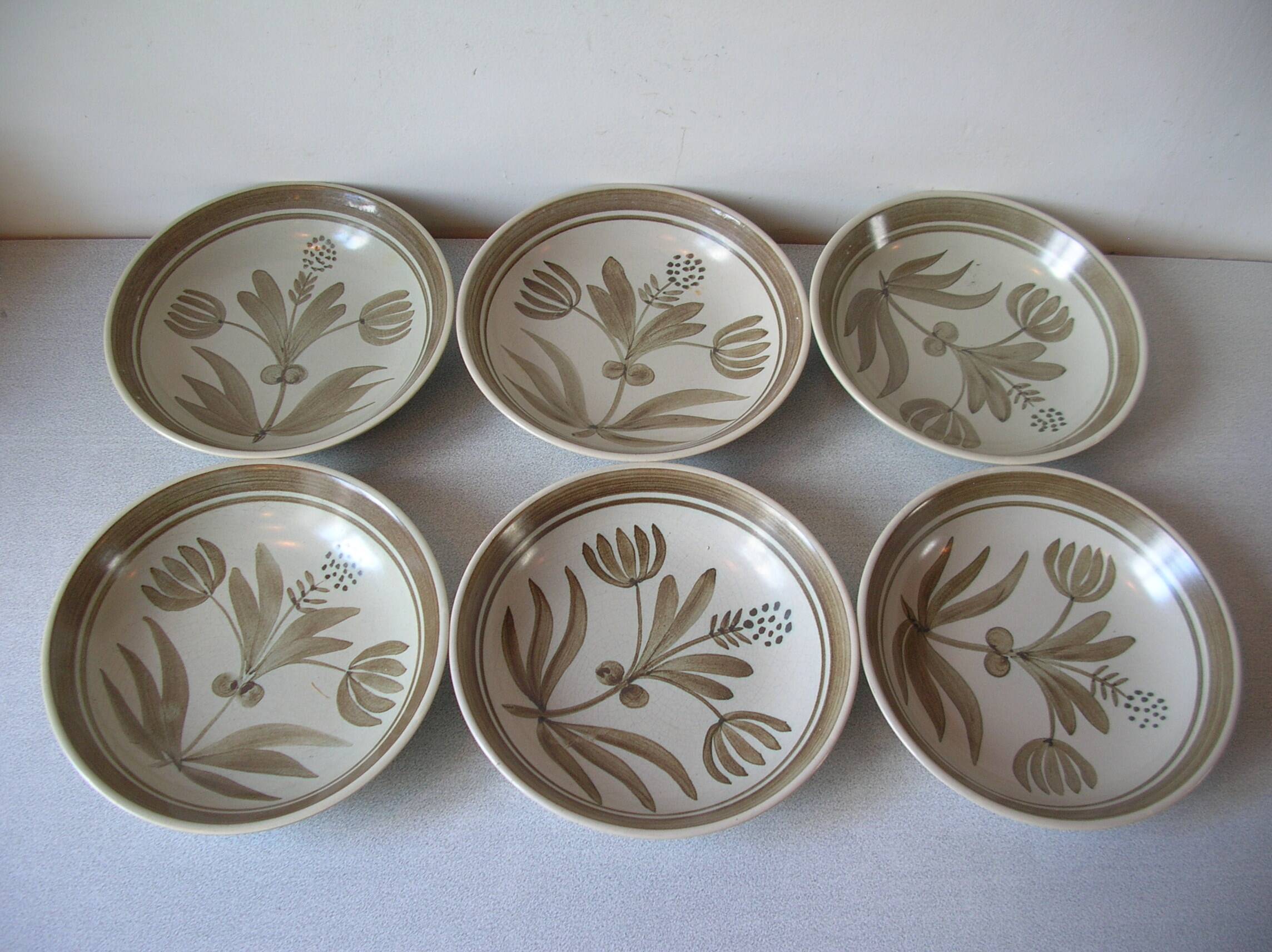Set of 6 old Longchamp soup plates in ceramic/stoneware with floral decoration