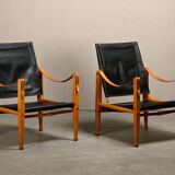Kaare Klint Safari Chair in Black Leather and Ash for Rud Rasmussen, Denmark