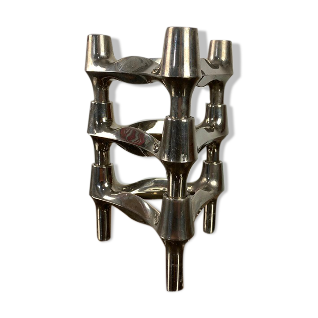 Lot De 3 Bougeoirs Piliers Abstraits En Aluminium - Hauteurs 30.5, 25.4 Et 20.3 Cm - Style Contemporain Argenté