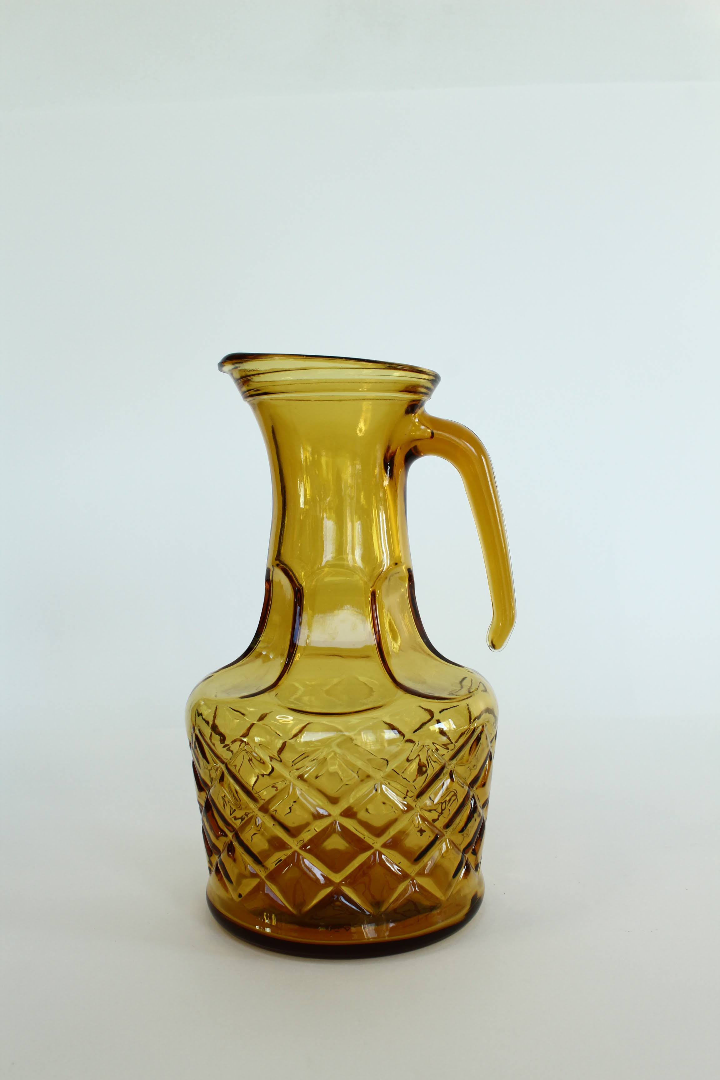 Pichet ananas en verre jaune ambré