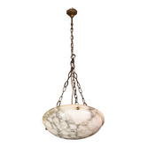 Lustre Art Déco en albâtre blanc, années 1950