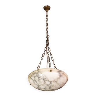 Art Deco White Albaster Chandelier, 1950s