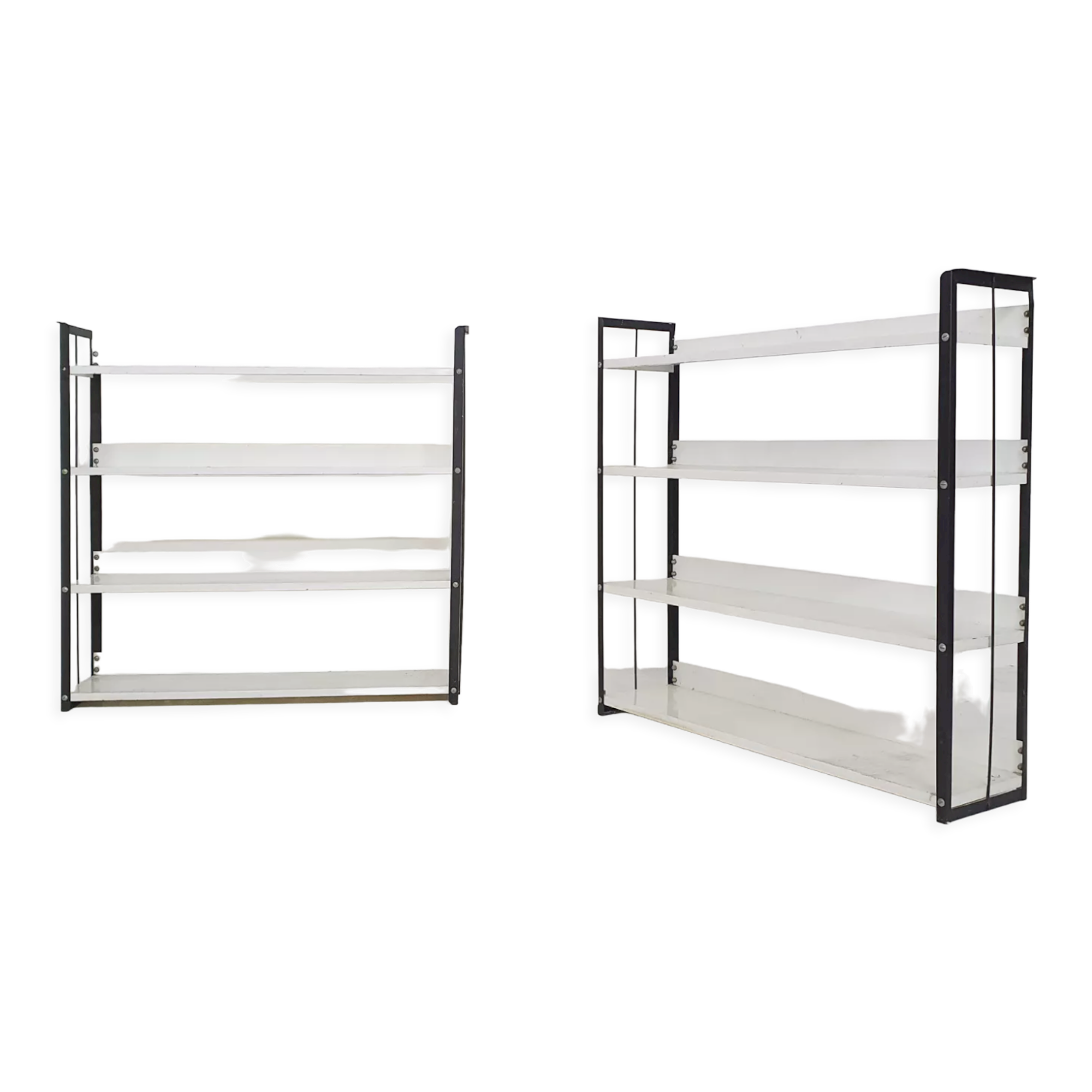 Set of two black and white metal book shelves attrb. to Tomado, Holland, 1950's