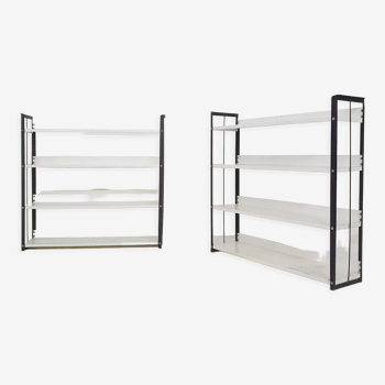 Set of two black and white metal book shelves attrb. to Tomado, Holland, 1950's