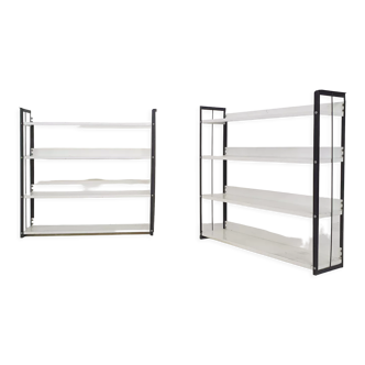 Set of two black and white metal book shelves attrb. to Tomado, Holland, 1950's