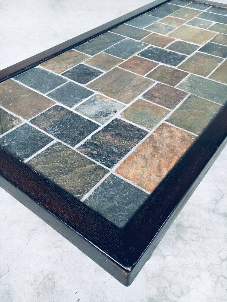Brutalist Style Slate Tile Inlay Coffee Table, Belgium, 1970s