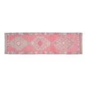 1970s Vintage Turkish Oushak Handmade Wool Cotton Pink Runner Rug 93x327