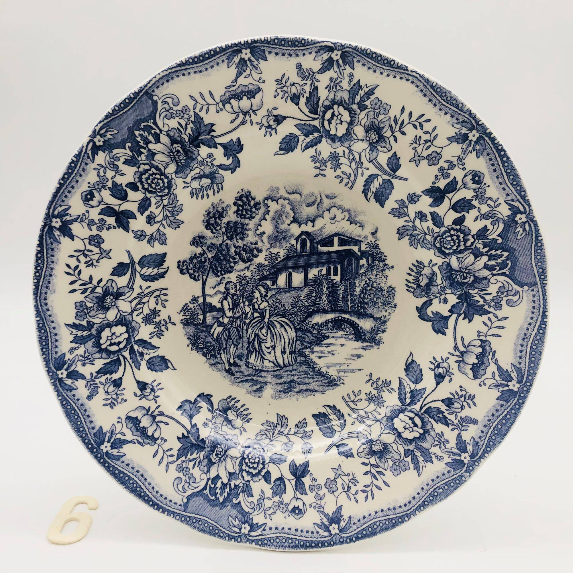 6 vintage blue soup plates “Toile de Jouy patterns”