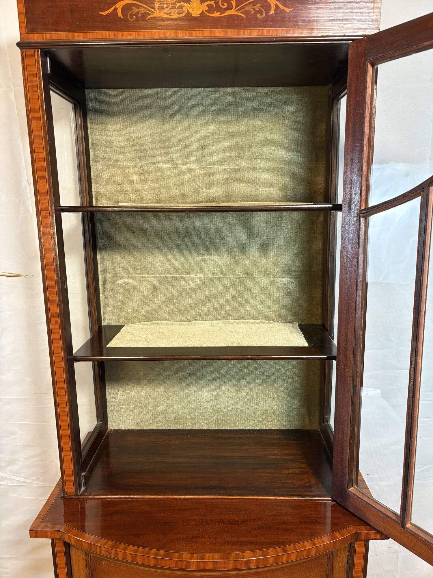 Stunning Antique Edwardian Inlaid Mahogany Bow-Front Silver Display Cabinet
