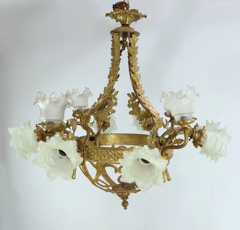 12-Light Chandelier in Gilded Bronze, Napoleon III Style – Late 19th Century