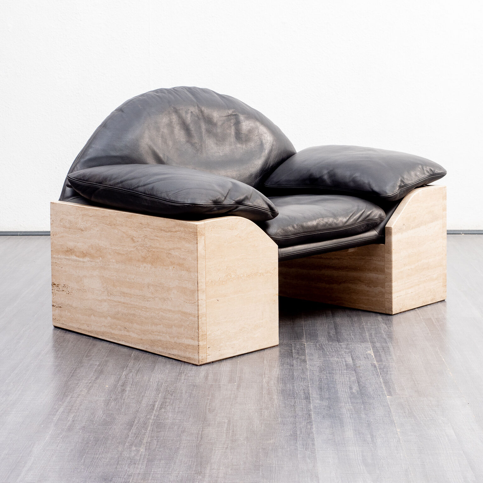 Vintage armchair, leather and travertine