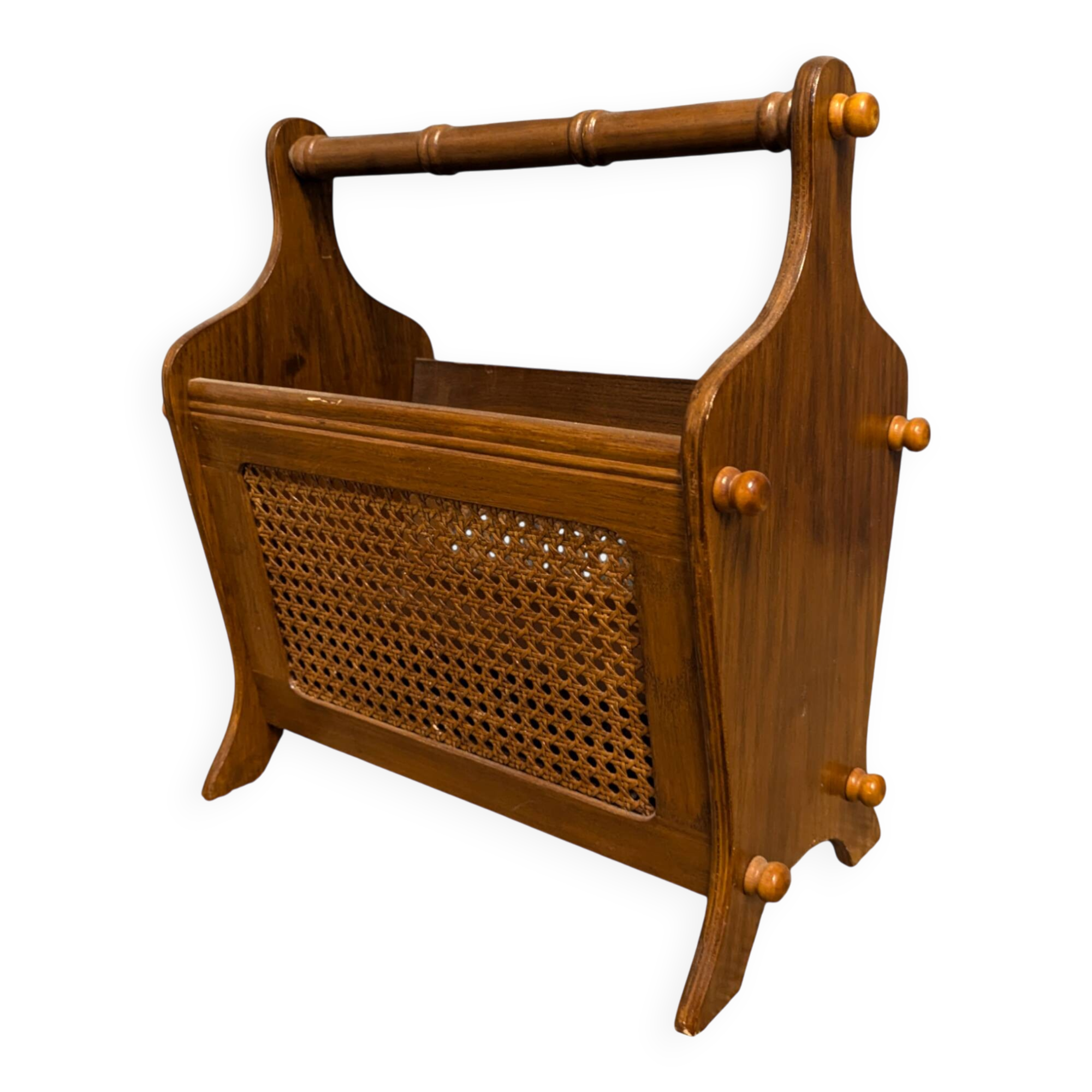 Wooden magazine rack with cane work