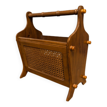 Porte-revue en bois et cannage