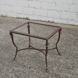 Table basse en fer et verre français - Table de cocktail - Table de salon - Années 80