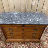 Commode de style Louis Philippe en merisier et marbre gris veiné