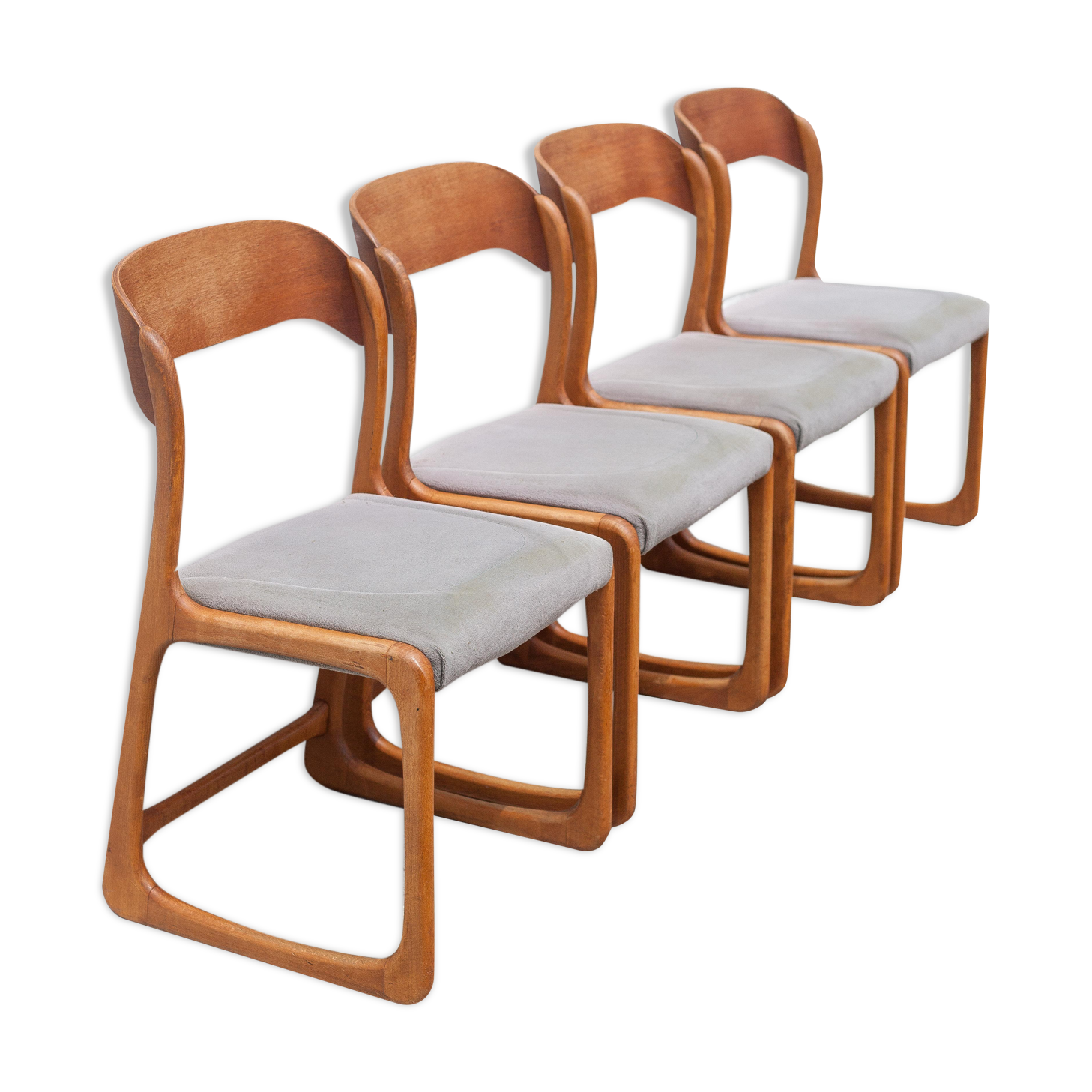 Lot 4 chairs Baumann model Sled sled, wooden chair, Scandinavian design chair, 60s