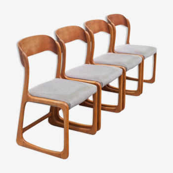 Lot 4 chairs Baumann model Sled sled, wooden chair, Scandinavian design chair, 60s