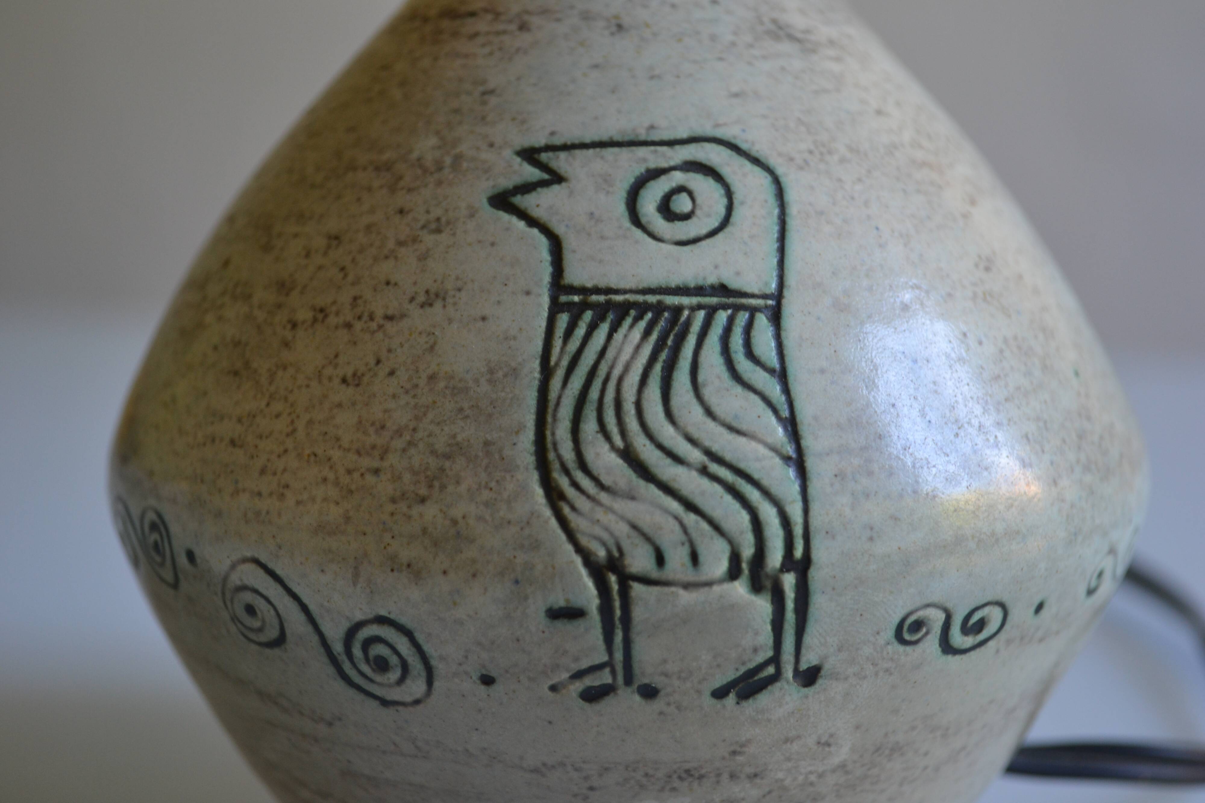 Jacques Blin ( 1920 1995 ) Pied de lampe céramique décor oiseau