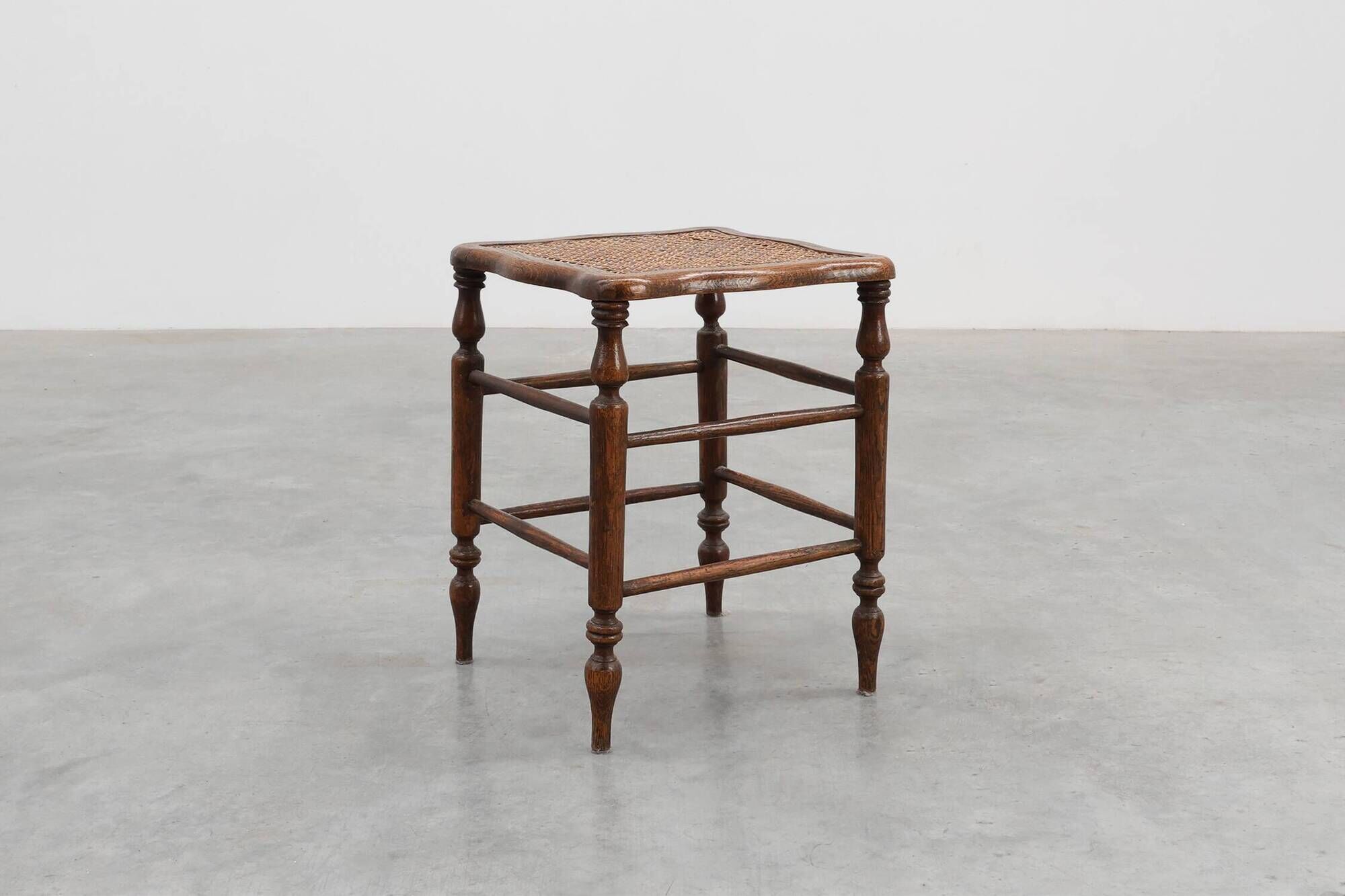 Antique French wooden Stool with Cane Seat, Early 19th Century
