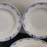 6 Saint Amand and Hamage white/blue earthenware soup plates