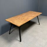 Handmade industrial oak dining table with black metal legs