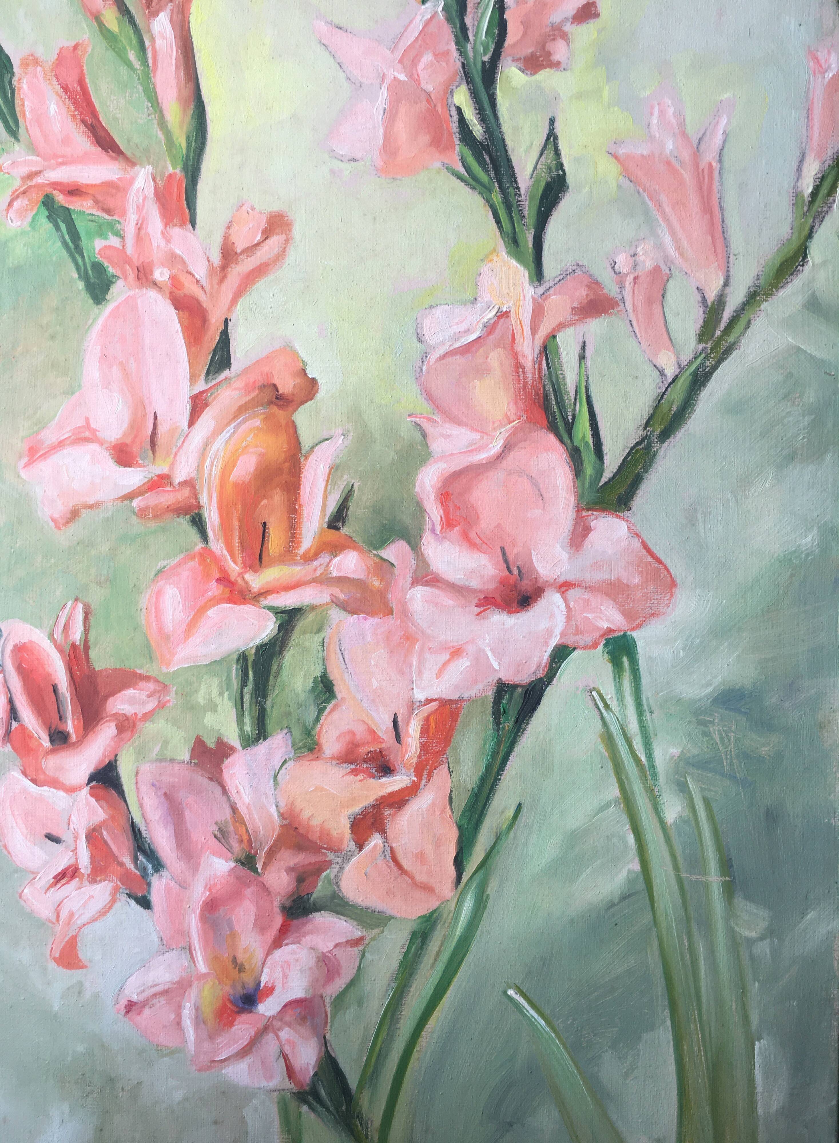 Painting "Bouquet of Pink Glaïeuls of the Garden" Flowers