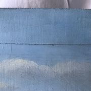 old painting oil on wood architecture village