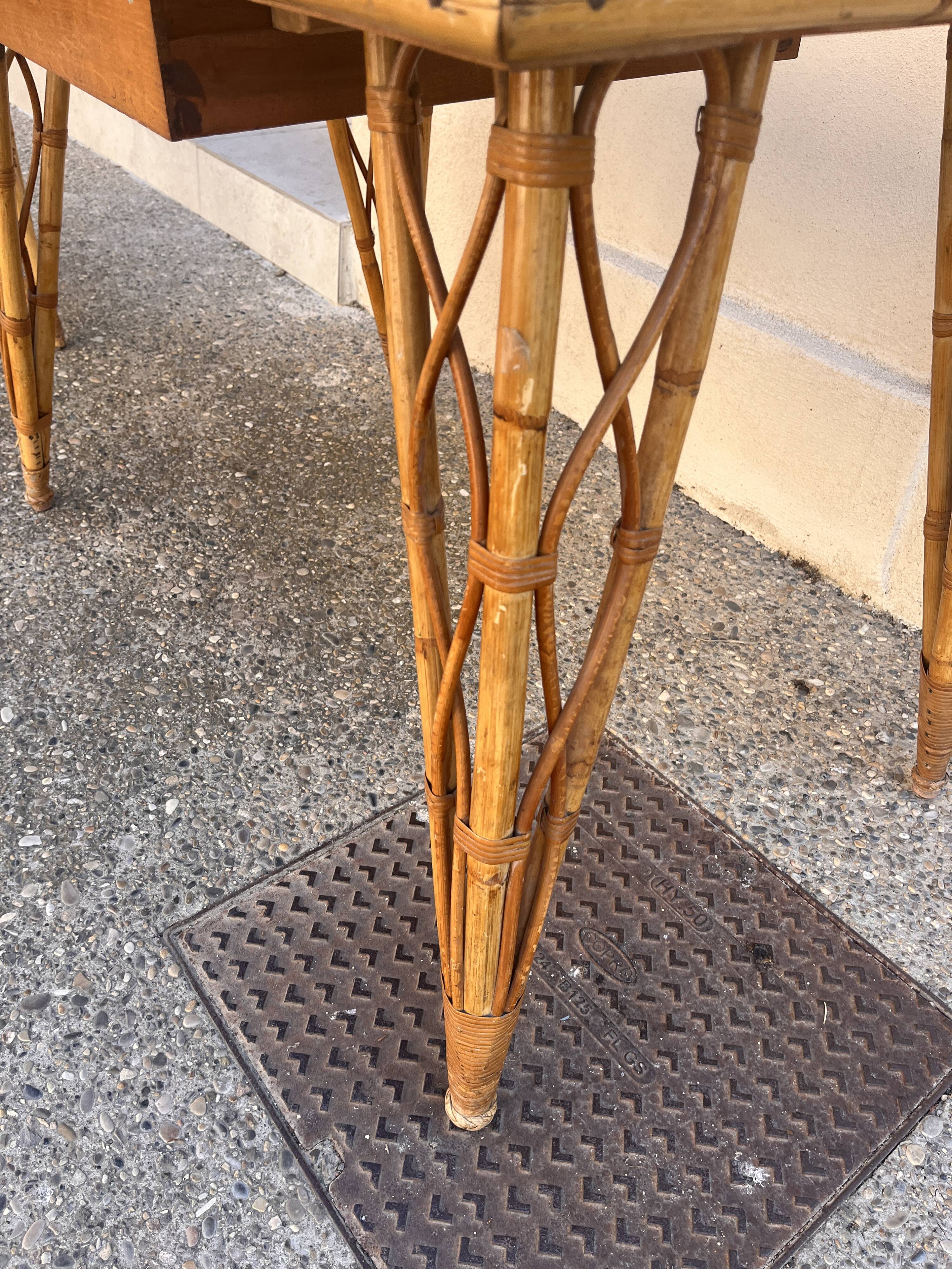 vintage 1960s rattan desk with Eiffel Tower legs
