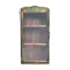Petite vitrine en bois à la patine rouge et verte