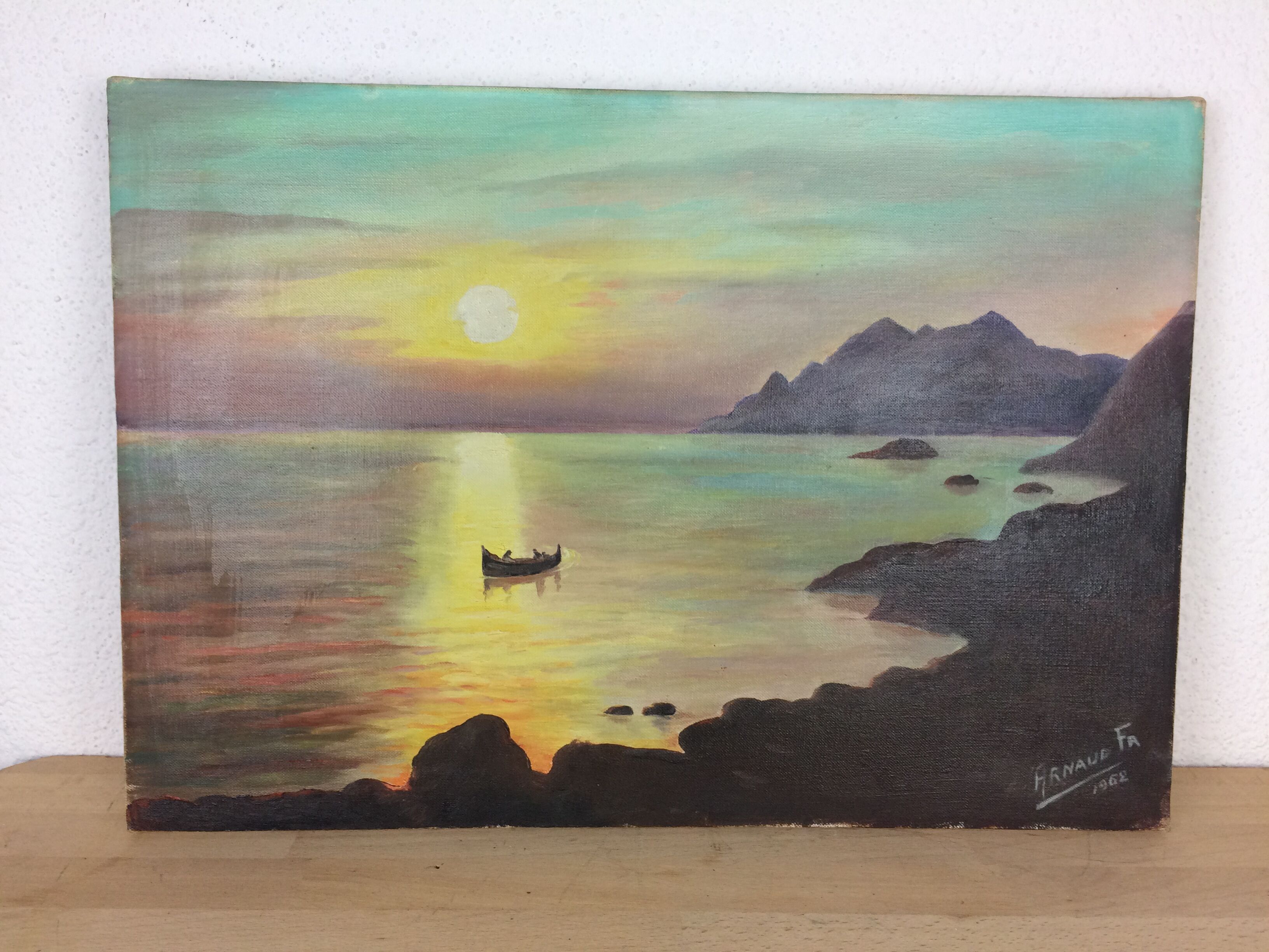 Marine painting, sunset on the esterel, oil on canvas
