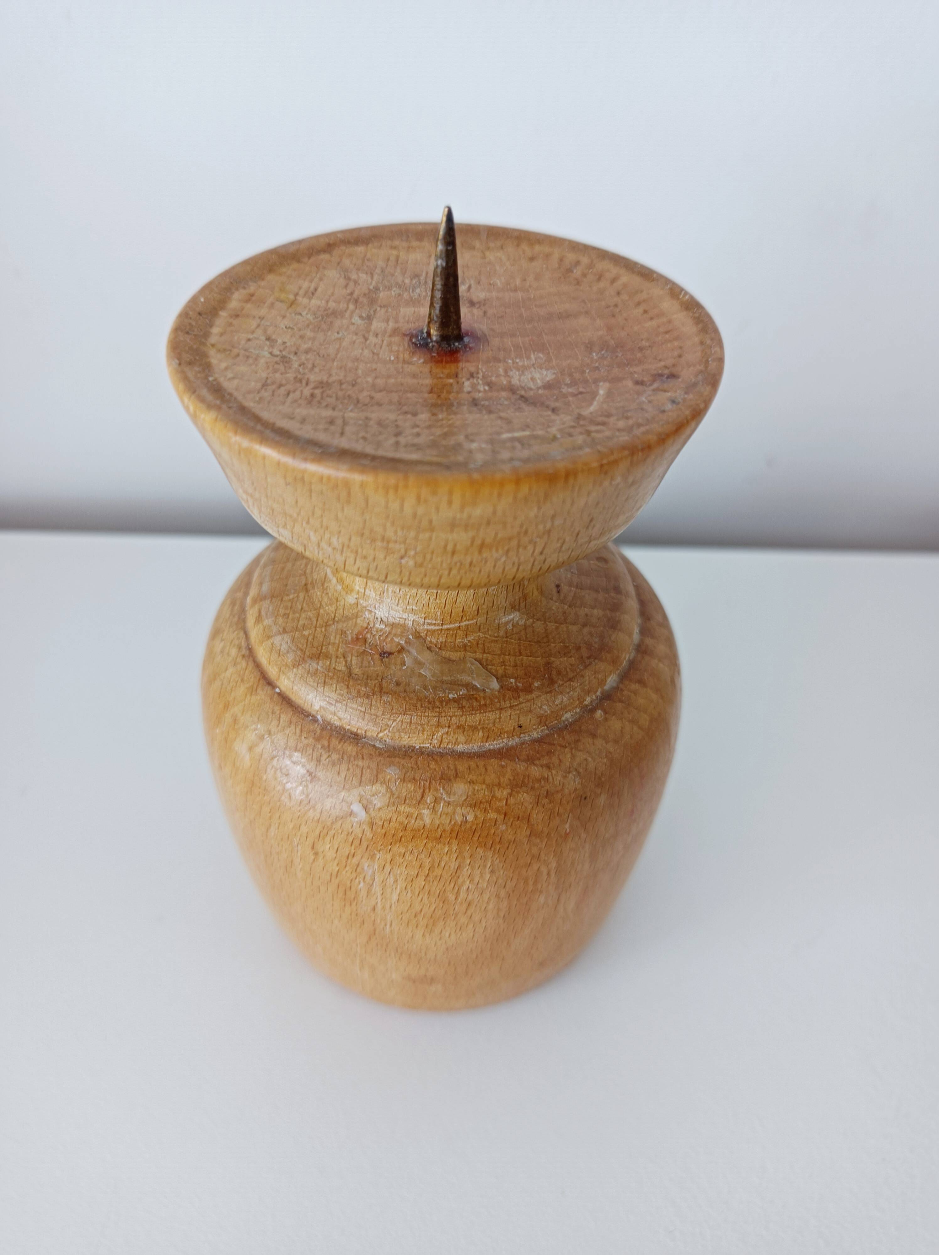 Set of 3 Scandinavian turned wooden candle holders