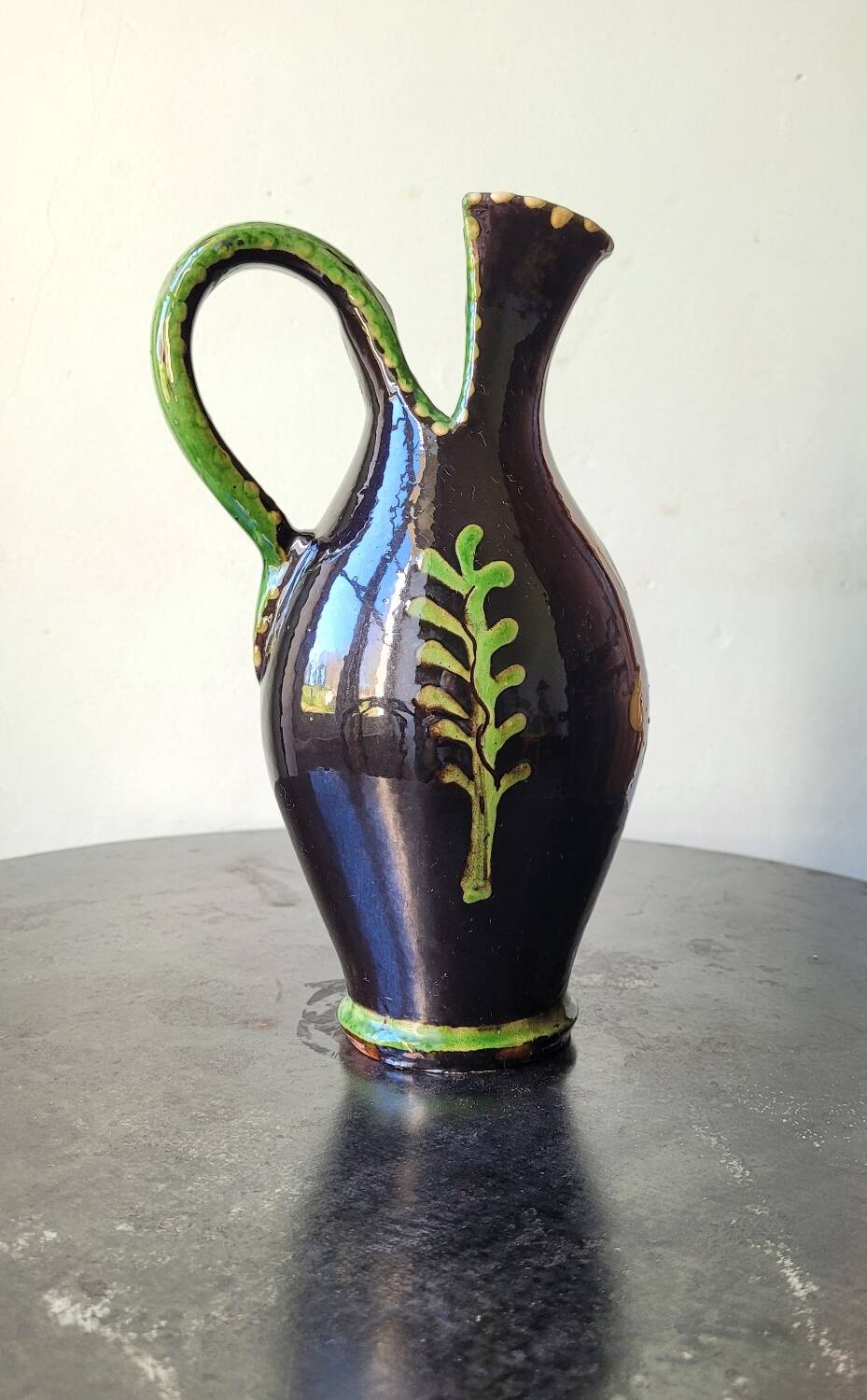 Vintage ceramic vase, terracotta, ethnic chimera, naive art.